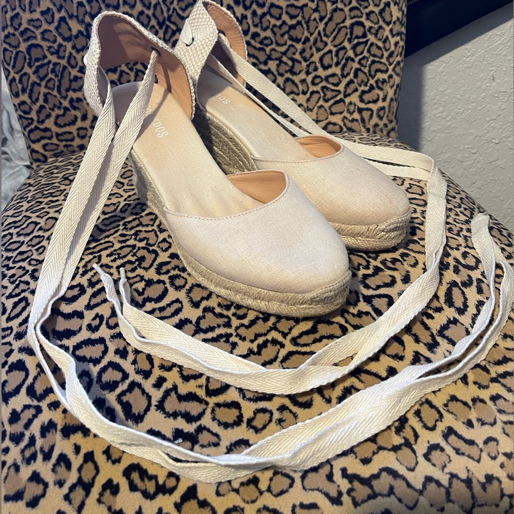 Soludos Women’s Wedge - blush linen, size 9, worn once